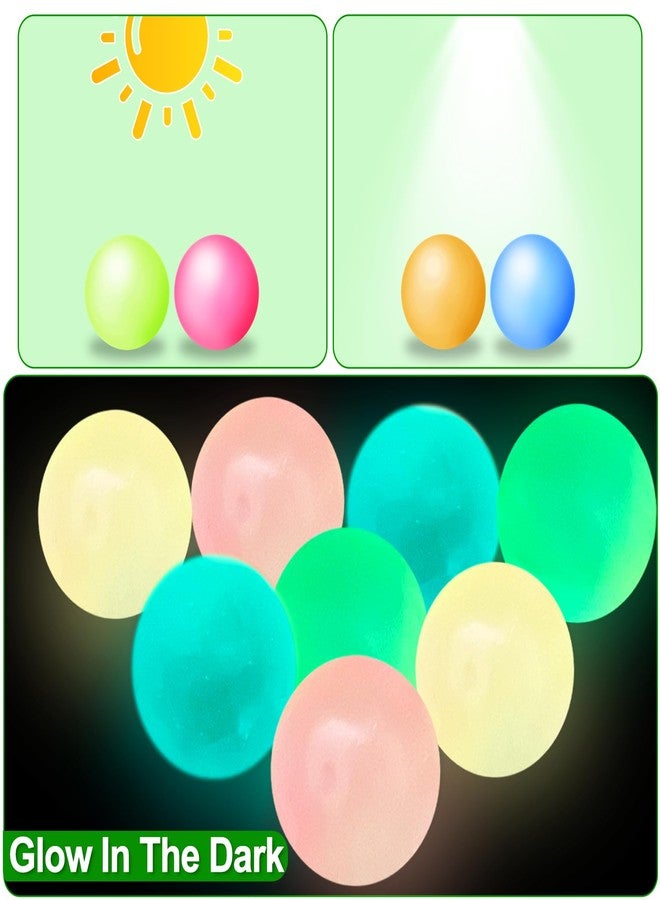 AMENON 12 Pack 3" Large Prefilled Easter Eggs Glow in The Dark Sticky Ceiling Ball Easter Basket Stuffers Essential Stress Relief Fidget Toys Easter Eggs Hunt Party Favor Gifts for Kids Boys Girls Toddler - Image 2